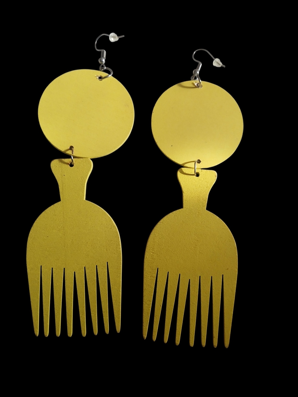 Yellow Statement Afro Pick Dangle Earrings - Women Jewelry